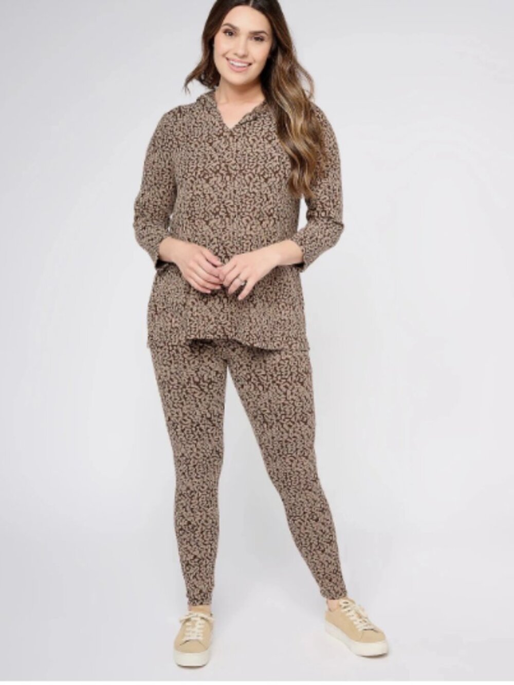 LOGO Lounge by Lori Goldstein Jacquard Pullover Hoodie-Bark Brown-XS-NEW-A607909
